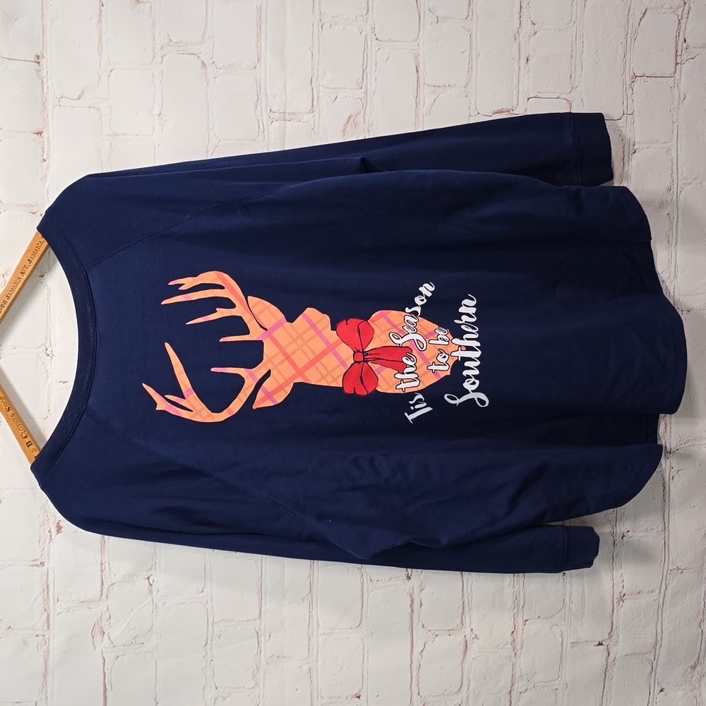 Red Camel Blue Long Sleeve Tis The Season To Be Southern Deer Shirt Womens 2x